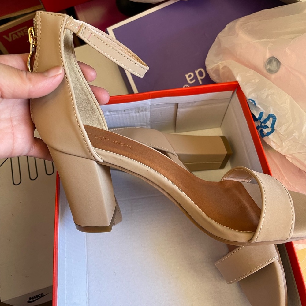 Elegant Beige Block Heel Sandals